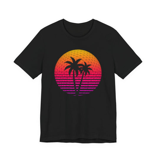 Retro Palm Tree Graphic Tee | Summer Vibes T-Shirt | Synthwave 80s Sun