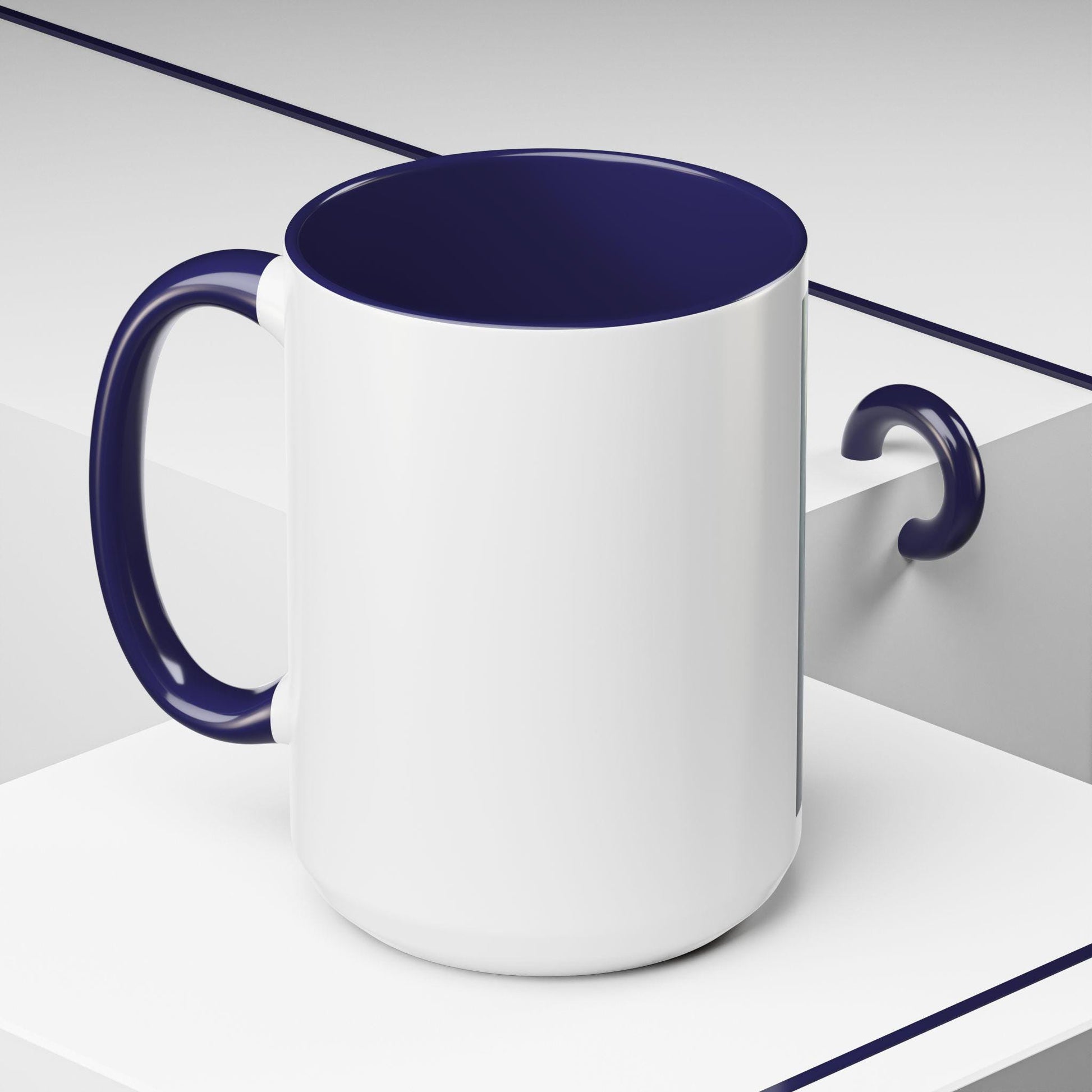 White mug with blue interior and handle on a white background