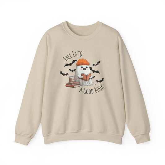Fall Into A Good Book Halloween Ghost Reading Sweatshirt