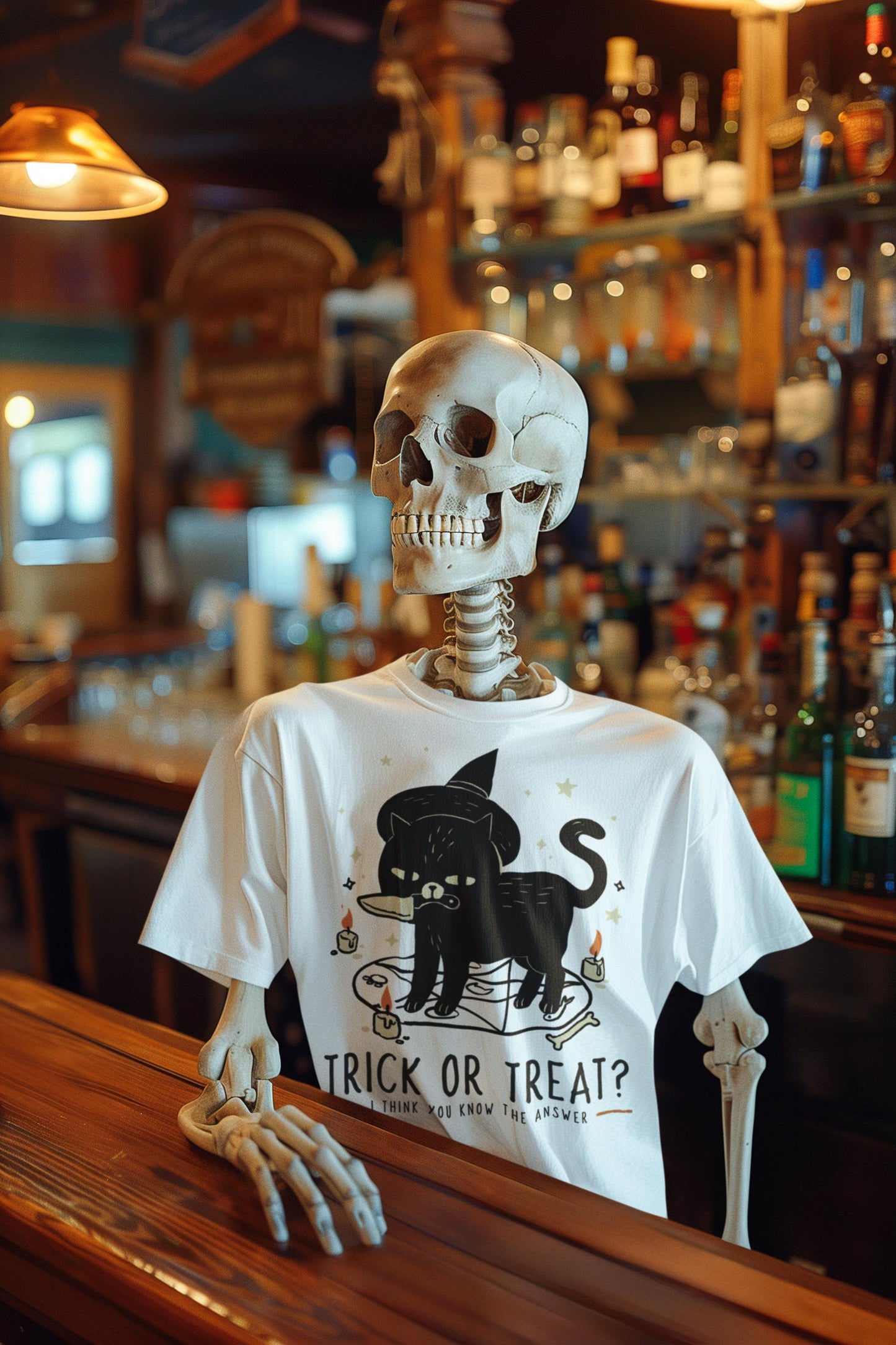 Funny Trick or Treat Black Cat Halloween T-shirt, Cute Animal shirt, Lazy Halloween Costume Idea for Cat Lovers, Spooky Sinister cat