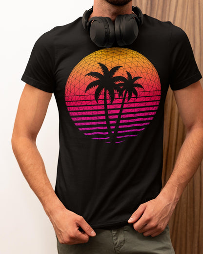Retro Palm Tree Graphic Tee | Summer Vibes T-Shirt | Synthwave 80s Sun